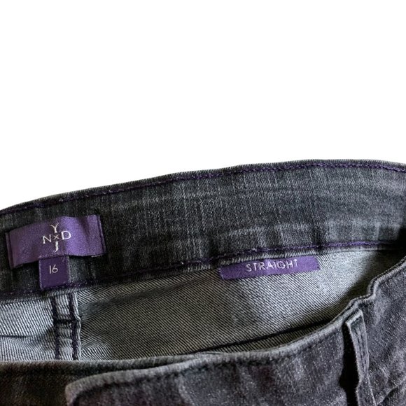 NYDJ Womens Jeans Tag 16 Black Straight Leg High-Rise W34L30 Stretch Embellished - Picture 8 of 11